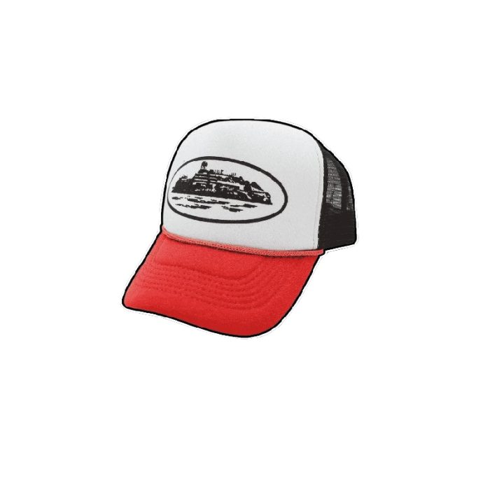 Corteiz Hat Trucker Alcatraz “white/red